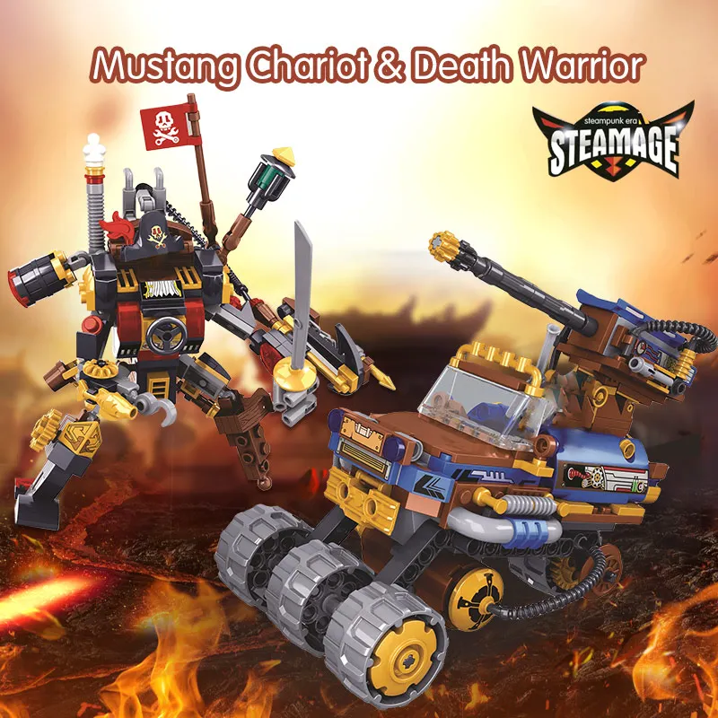 Город эпоха паровых машин Mustang установка Chariot Строительство Блоки Legoingly Военная