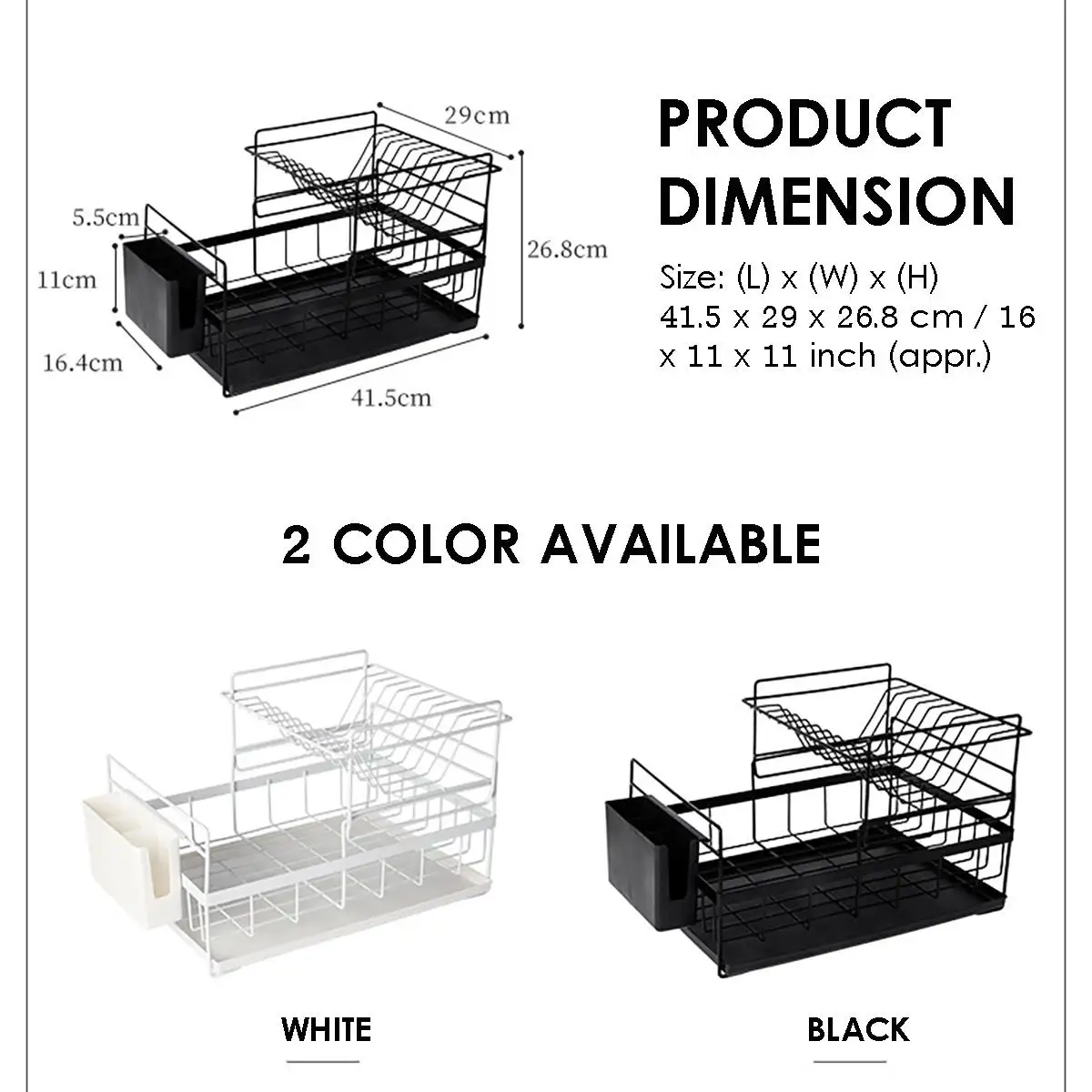 

2 Tiers Cutlery Dish Rack Utensil Holder Drainer Drying Kitchen Storage Shelf