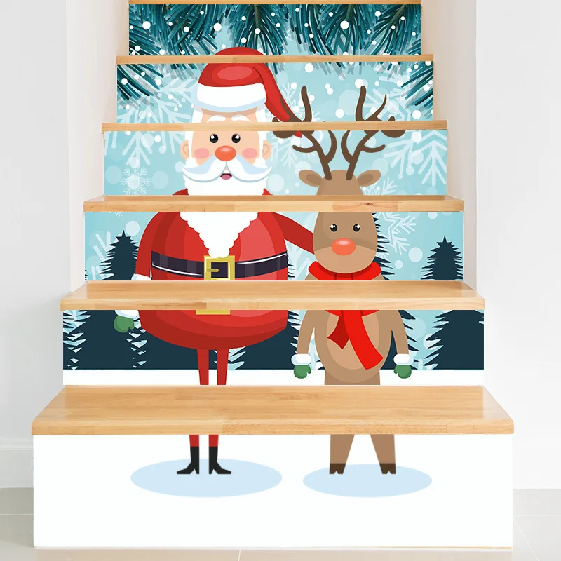 

3D PVC Christmas Wall Stickers Snowman Fireplace Self-adhesive Stair Stickers Xmas Home Decor Wall Sticker Newe