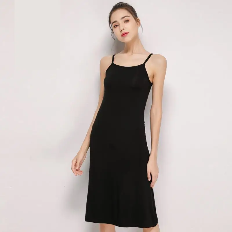 

Women Black Nightgown Slim Long Spaghetti Sling Summer Sleeveless Nightdress Comfy Modal Nightwear Casual Sleepwear Home Dress