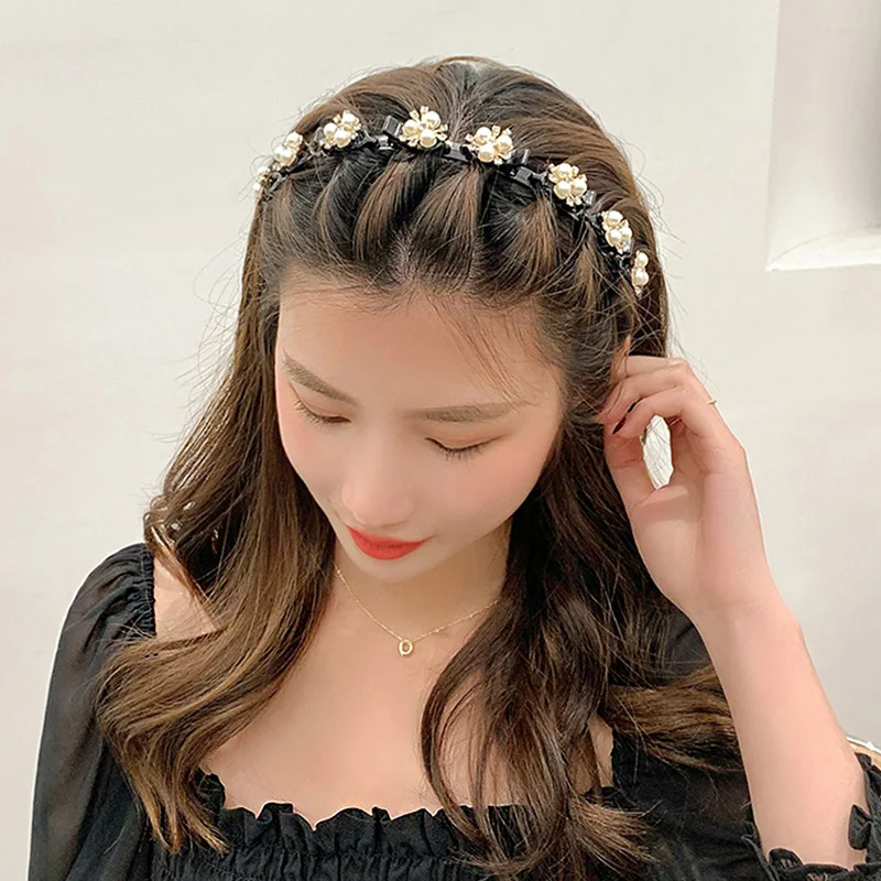 

Unisex alice Pearls Elegant Hairbands Men Women Sports Headband Double bangs Hairstyle Make Up Hairpins Fashion Hair accessories