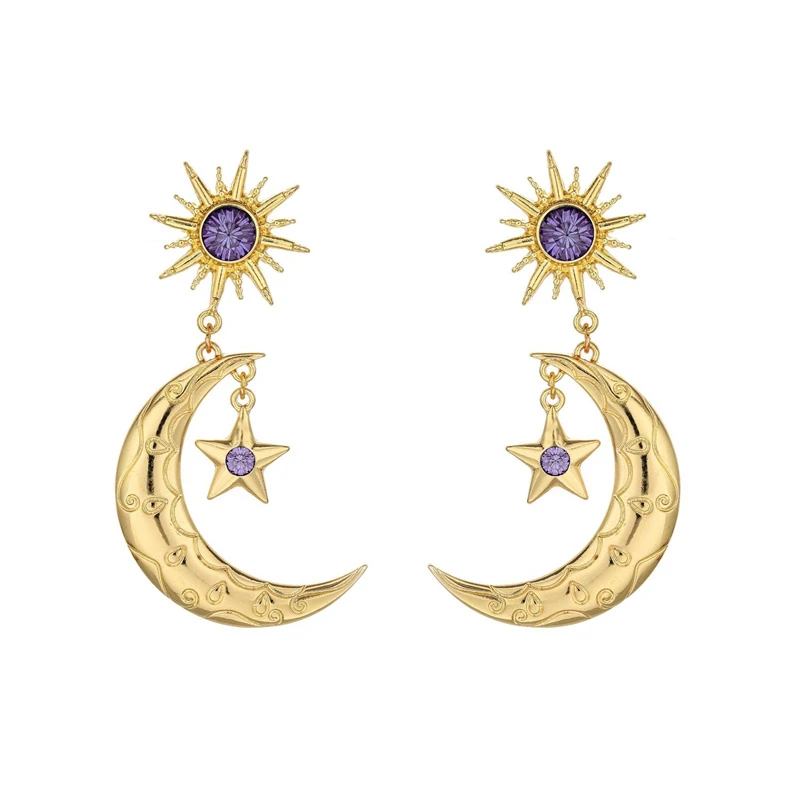 

Retro Exquisite Charm Female Bohemia Sun and Moon Star Earrings Crystal Drop Earrings Women Female Boho Fashion Jewelry