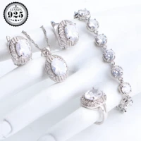 wedding silver 925 jewelry sets bridal white zircon for women necklace stones earrings set jewelry charms bracelets pendant ring