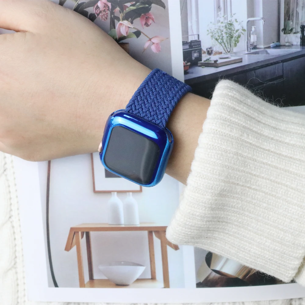 

Braided Solo Loop+Case For Apple Watch band 38mm 42mm 40mm 44mm Nylon fabric Bracelet iWatch SE Series 6 5 4 3 2 Protector Cover