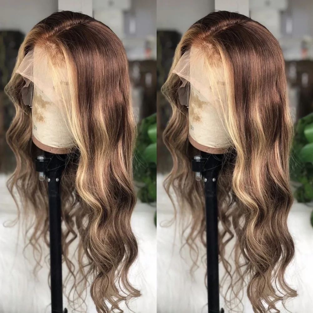 Fabwigs 150% плотность Выделите Омбре блонд полный шнурок человеческих волос парики прозрачные парики шнурка предварительно выщипанный полный парик шнурка remy волос