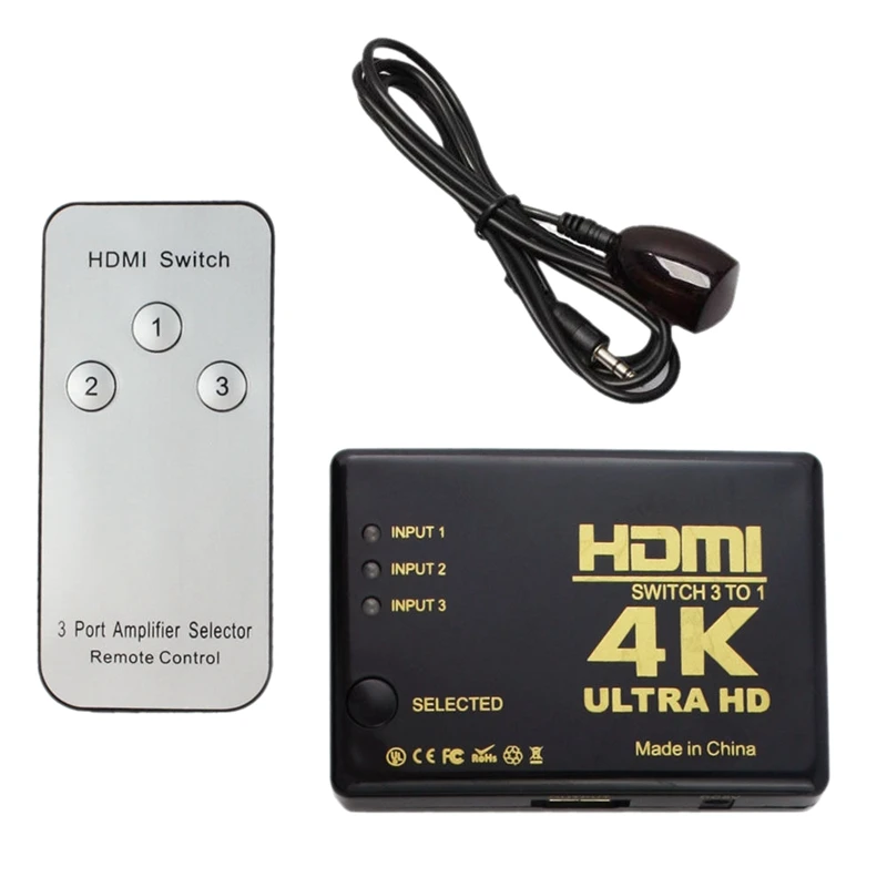 Ultra HD 4K x 2K HDMI Switch 3x1 3 Port Switcher Selector 3D 1080p w/ IR Remote |