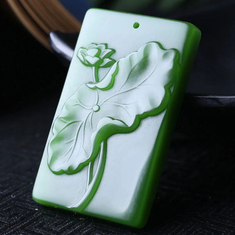 Резная подвеска в виде лотоса из нефрита ожерелье натуральных китайских зеленых