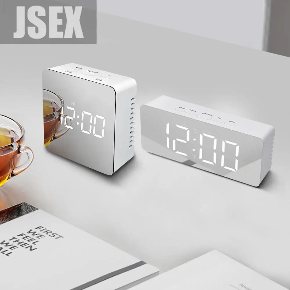 

Светодиодная настольная лампа, цифровой прикроватный светильник с электронными часами для спальни, с зеркалом для макияжа и будильником, д...