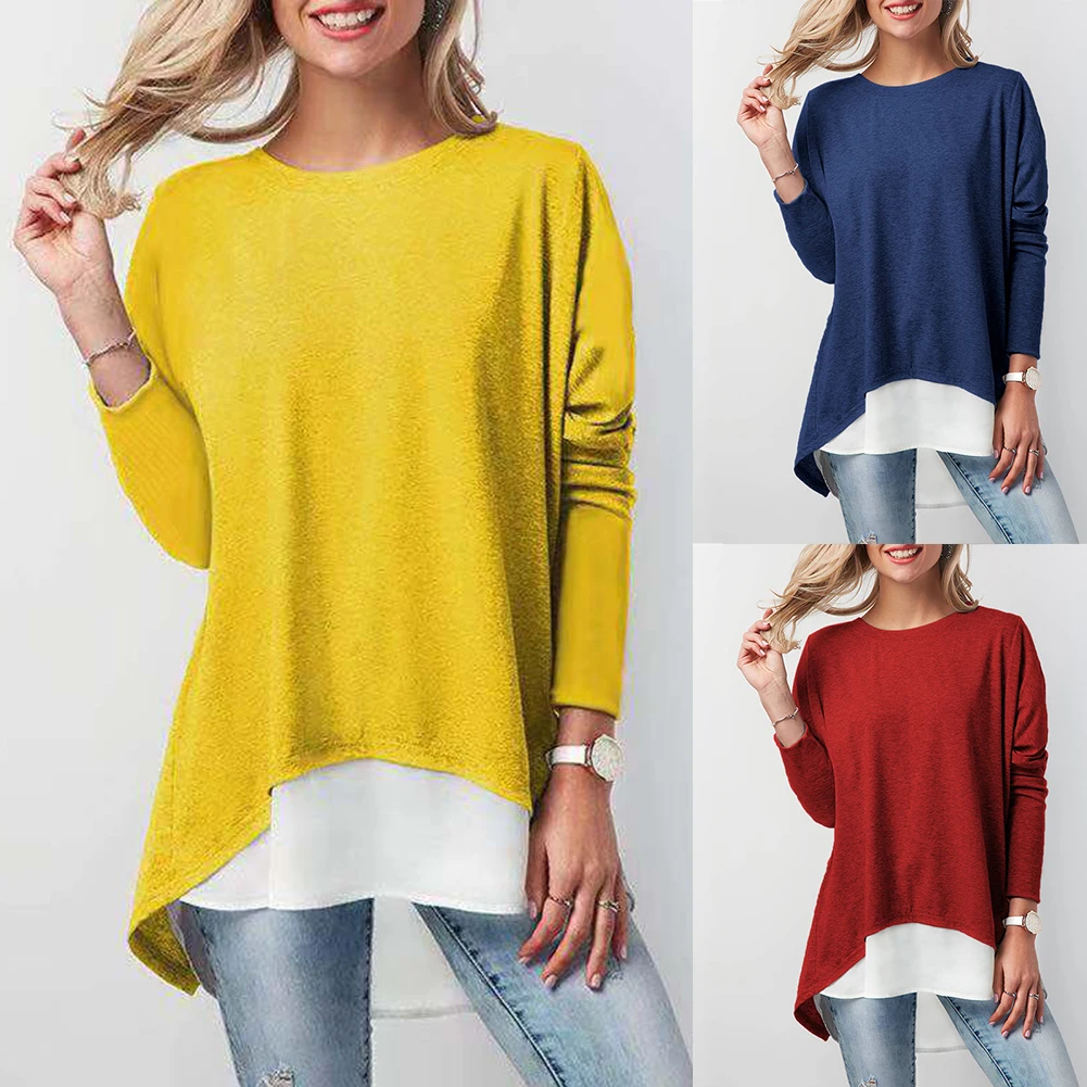 Женская блузка с длинным рукавом и круглым вырезом|Блузки| |