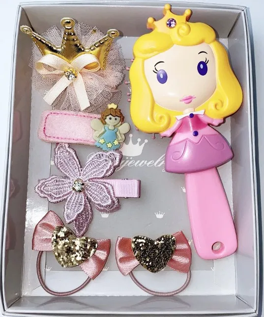 

Disney Children's Hair Accessories Bow Hairpin Princess Aisha Headdress Child Hairpin "Frozen" Comb Set Gift Box