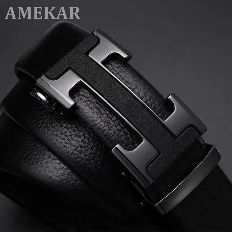 

Men's Belts Luxury Automatic Buckle Genune Leather Strap Black for Mens Belt Designers Brand High Quality