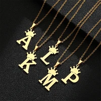 fashion crown alphabet necklace gold color stainless steel initial letter pendant necklace for women jewelry gift