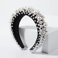 new elegant ins super quality fashion white pearl headband wide cross black velvet fabric hairband for women hair accessories