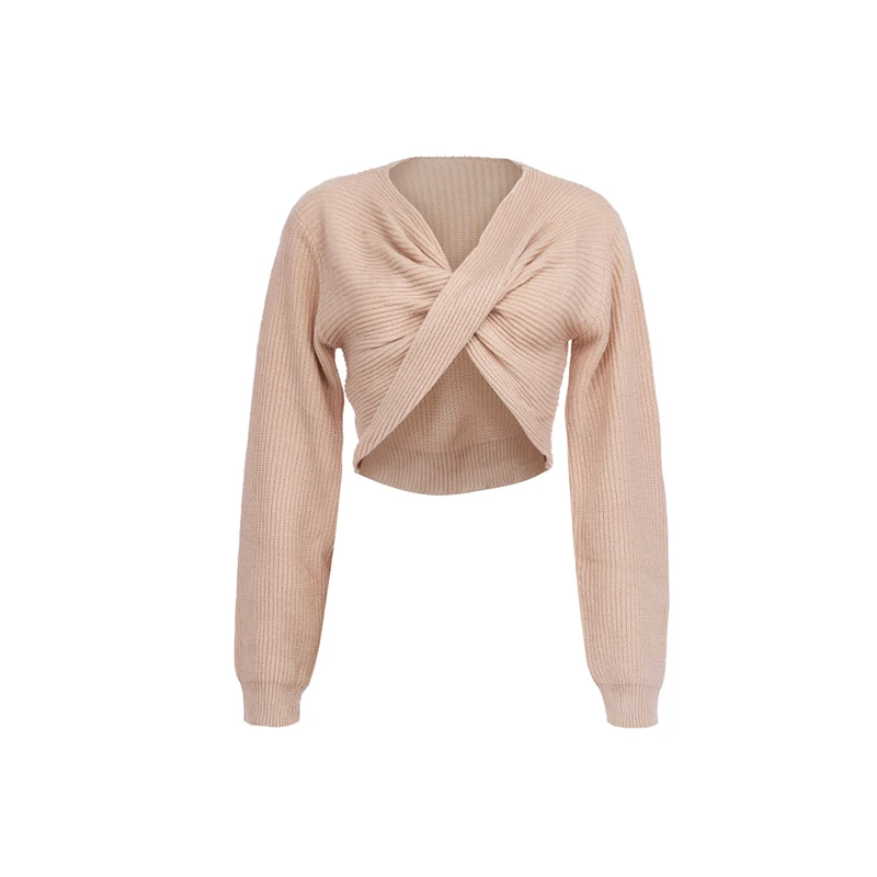 Женский однотонный вязаный свитер TWOTWINSTYLE пуловер с v-образным вырезом и