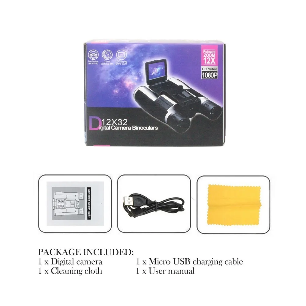 12x32 HD 1080p бинокль цифровая камера 5MP CMOS, USB бинокулярный телескоп 2,0 ''экран зум телескоп видеокамера запись видео