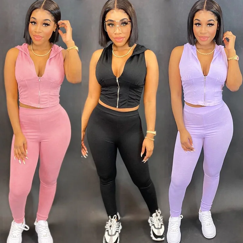 Женский укороченный топ на молнии с капюшоном и высокой талией узкие леггинсы