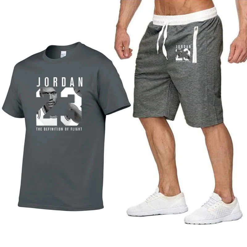 Новинка JORDAN 23 Мужская мода из двух частей футболка + шорты костюм мужская летняя
