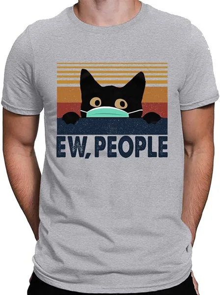 

Vintage Ew, People Black Cat Mask Quarantine Funny Cat T-Shirt