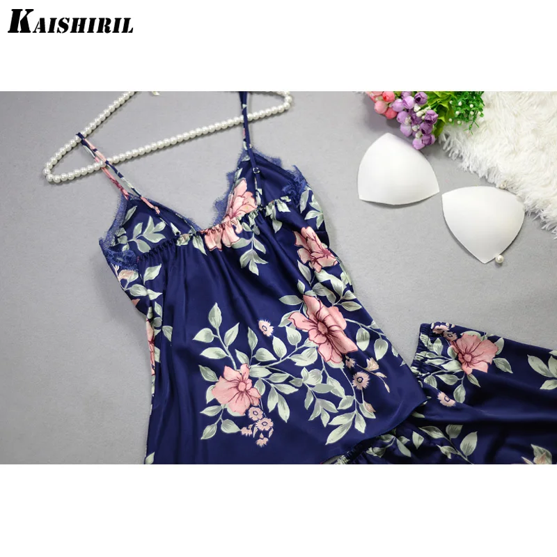 Женский сексуальный шелковый пижамный комплект кружевная Пижама Женская пижама