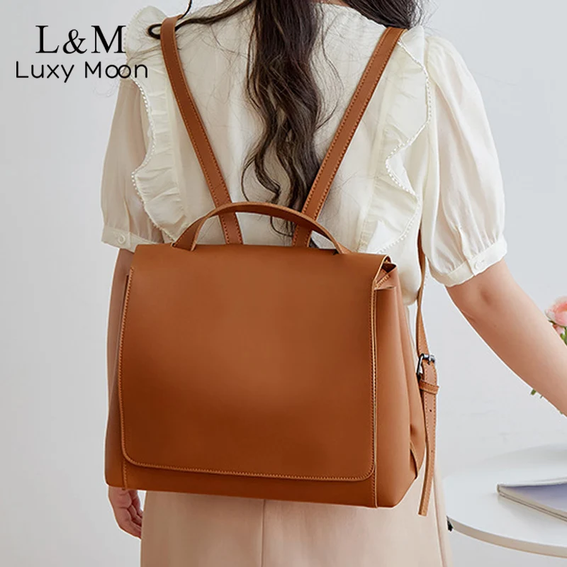 

Модный женский рюкзак в Корейском стиле, однотонная сумка для школы и колледжа из искусственной кожи для девочек-подростков, дорожный ранец...