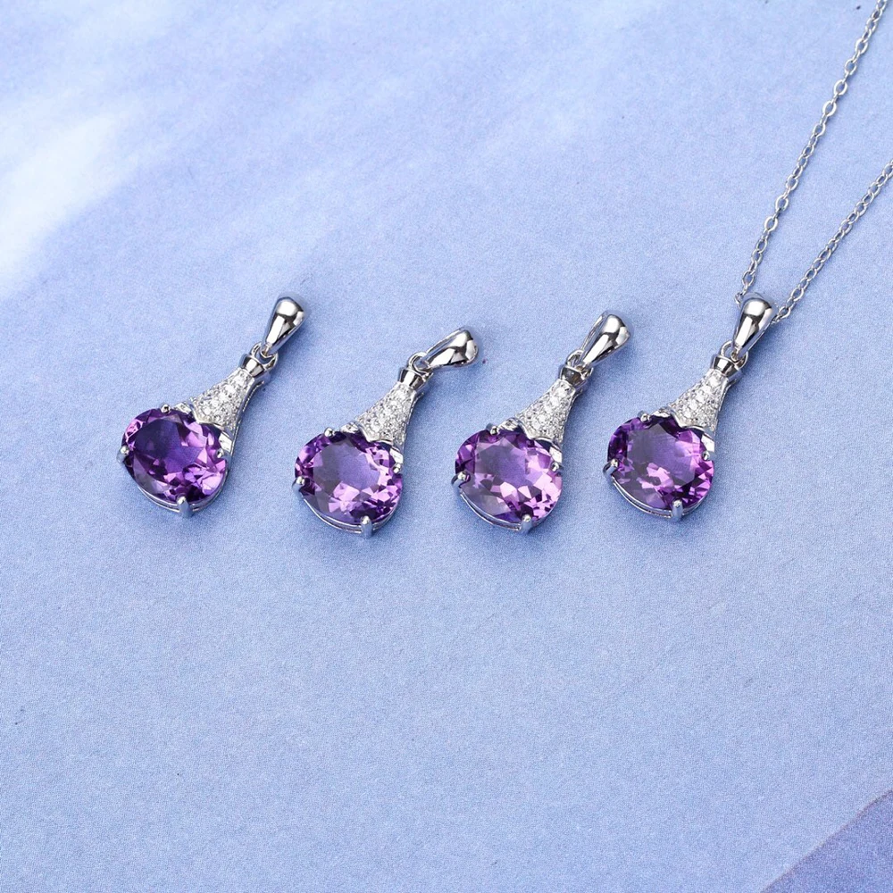 

SJ Pendant Jewelry Natural Gemstone Brazil Amethyst 8x10mm 925 Silver Necklace attached with Chain For Girl Gift