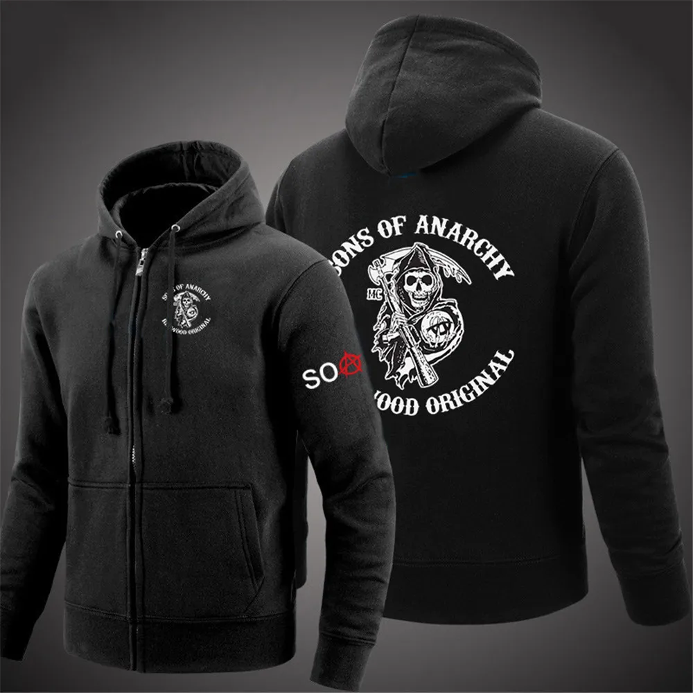 

Spring Man Sons Of Anarchy Hoodies Print Woman Zipper Jackets Sweatshirts SOA Punk Coats Flesh Streetwear Solid Unisex Tracksuit