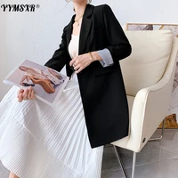 large size womens l 5xl temperament womens jacket autumn and winter high quality black ladies blazer mid length suit female