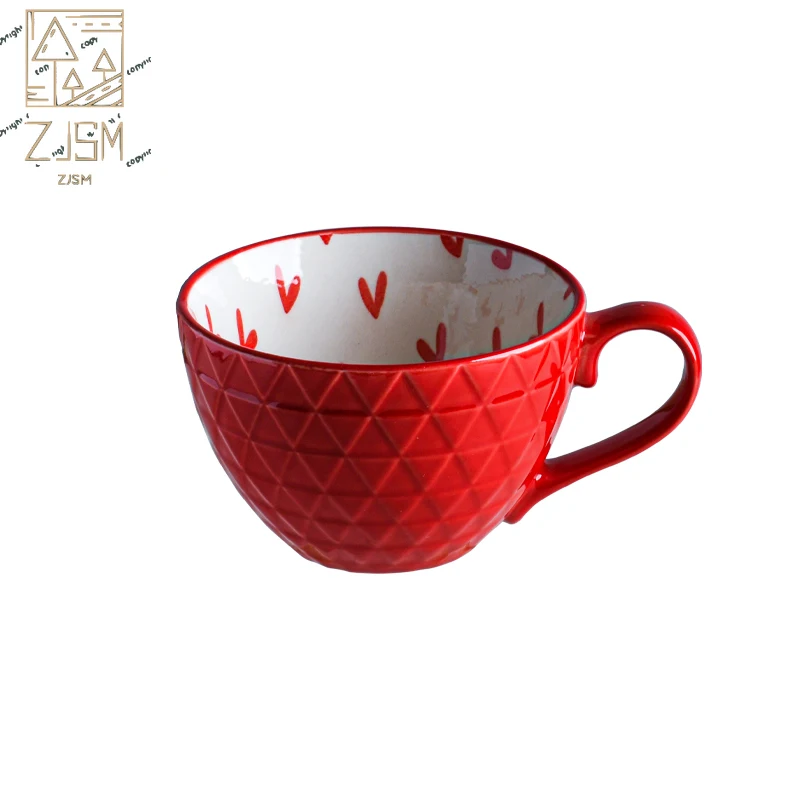 

Creative Ins Nordic Style Hand Painted Relief Bowl Underglaze Color Large Capacity Cute Ceramic Cup Oatmeal Strawberry Milk Mug