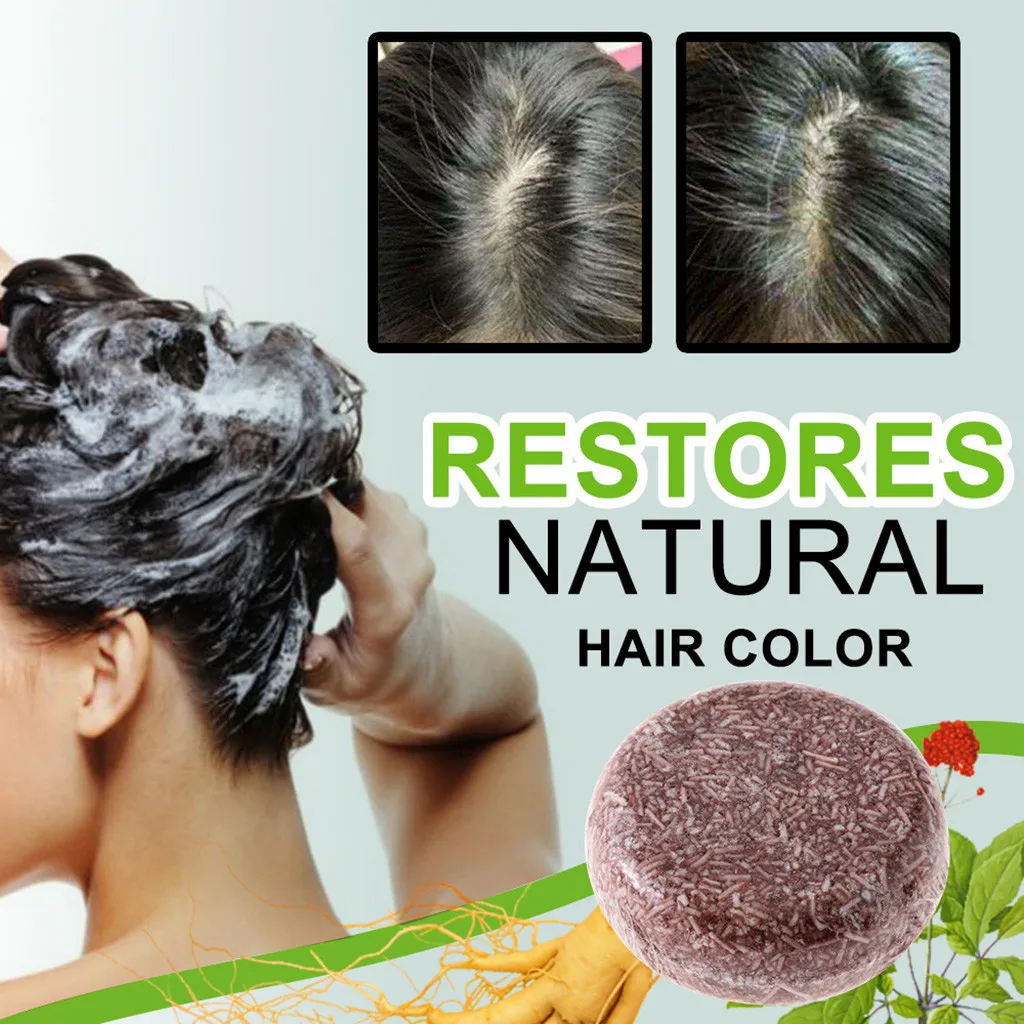 

Polygonum Soap Hair Darkening Shampoo Bar Natural Organic Conditioner Moisturize Repair Gray White Hair Color Dye Treatment
