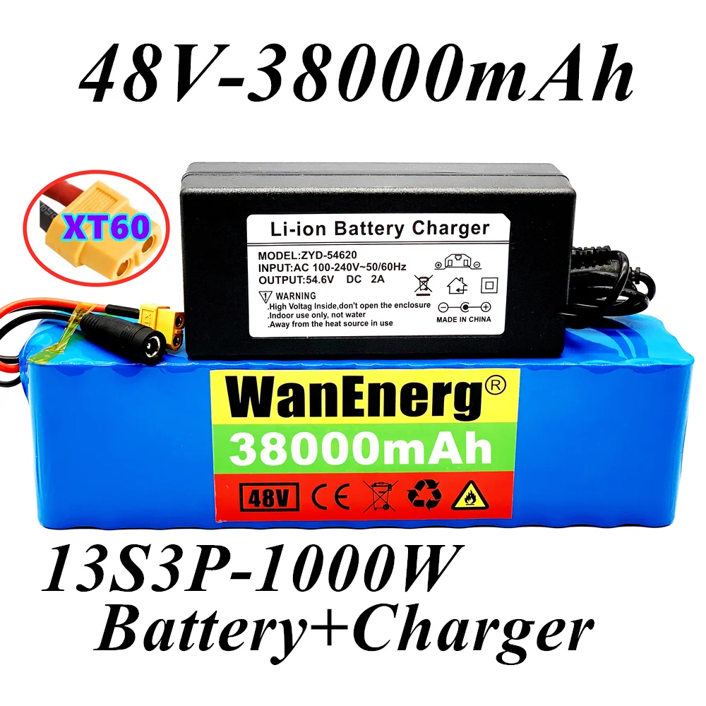 

13S3P 48v lithium Li-ion battery 48v 38Ah 1000w 13S3P li-ion Battery Pack 54.6v E-bike Electric bicycle Scooter with BMS+charger