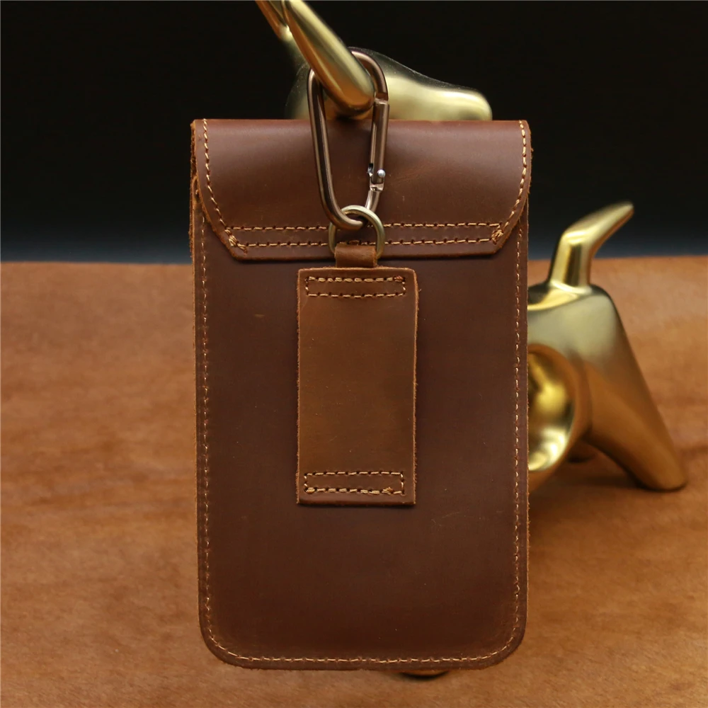 Genuine Leather Vintage Men Waist Pack Pouch Waist Bag Fanny Pack Phone Bag Pocket Cowhide Leather Small Bag Hip Belt Loop Hoop