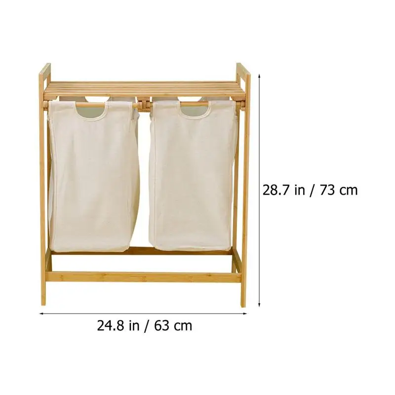 

1Pc Bamboo Double Pull Bathroom Dirty Clothes Storage Basket for Home Hotel
