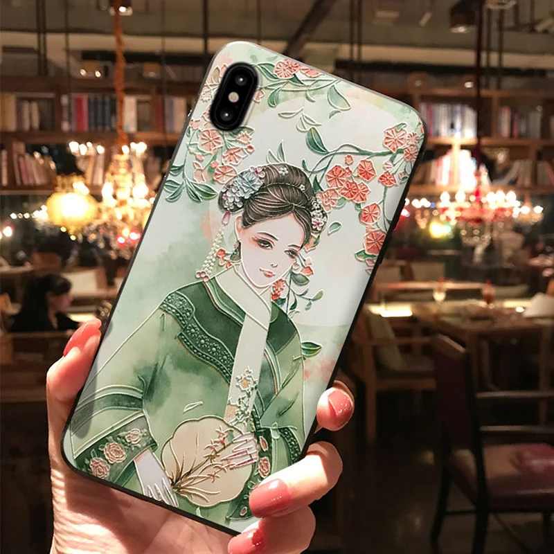 Мультяшный рельефный чехол для телефона с девушкой iPhone 11 12 13 ProMax X XR XS XSMax SE2 мягкая