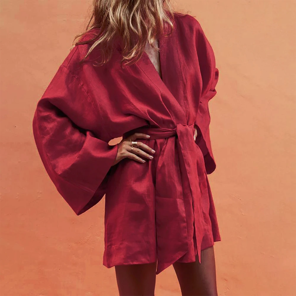 Bikitique вязанное свободное рукав колокол глубокий v образный вырез мини вечерние