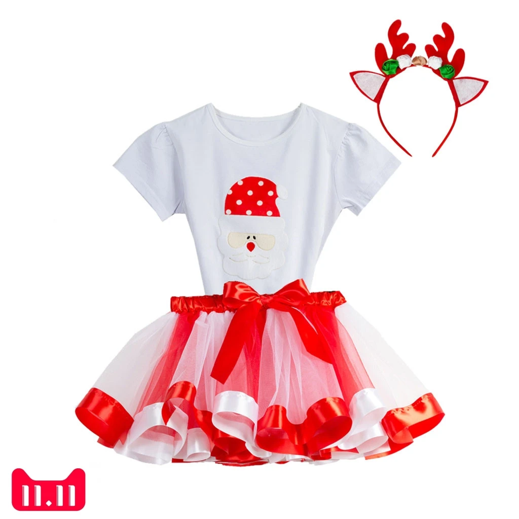 Детская пачка для маленьких девочек Рождественский топ + Радужная юбка головная