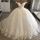 Элегантные Нежные белые свадебные платья с открытыми плечами, бальные платья, кружевное свадебное платье на пуговицах с аппликацией, свадебное платье, индивидуальный стиль