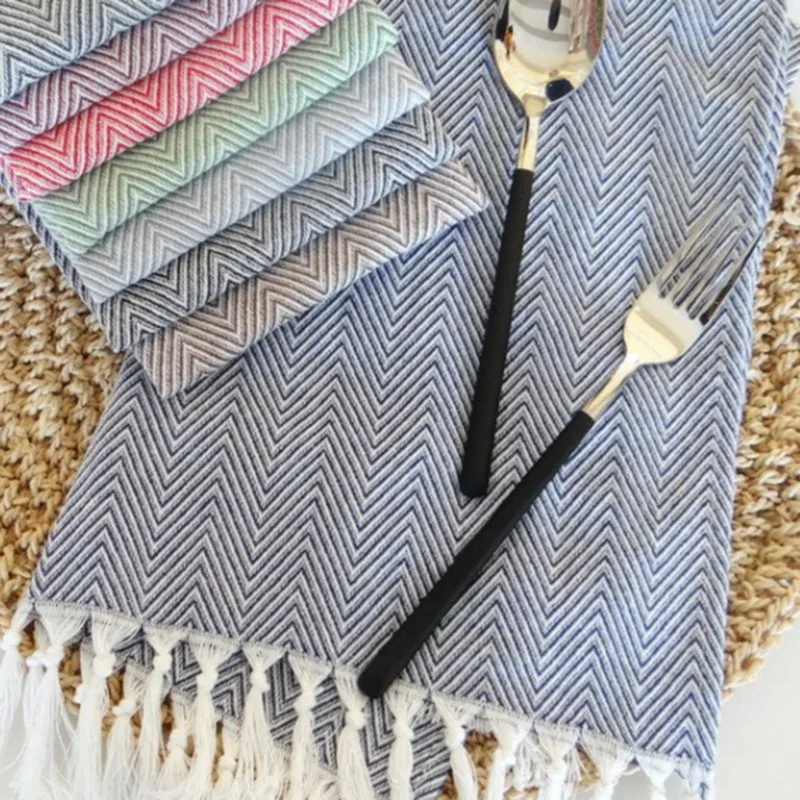 

Towel Hand-made Tassel Napkin Cotton Yarn Kitchen Dyed Dish Towel Cleaning Cloth Multi Tea Towel Dishtowel
