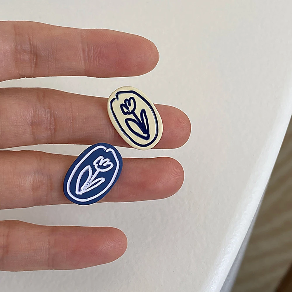 

2020 Han Edition Of Design Of New Creative Design Blue Tulip Flowers Accessories Women's Sweet Gift Earrings