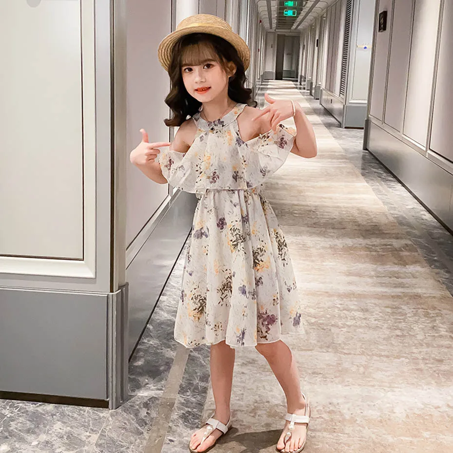 Платье для девочек летние платья с цветочным узором детское платье круглым