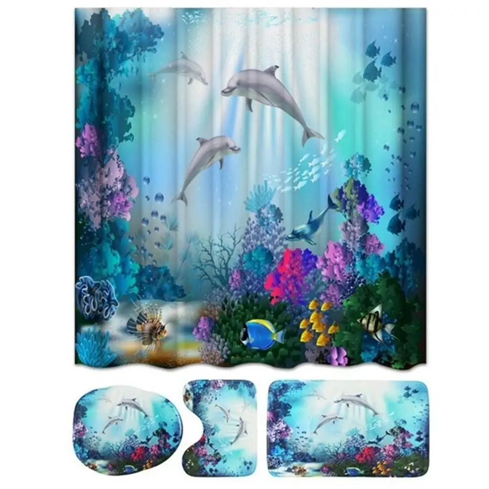 

Deep Ocean Sea Shower Curtain Bathroom Waterproof Non-slip Pedestal Rug Lid Toilet Seat Cover Bath Mat Set Home Decor Rug Carpet