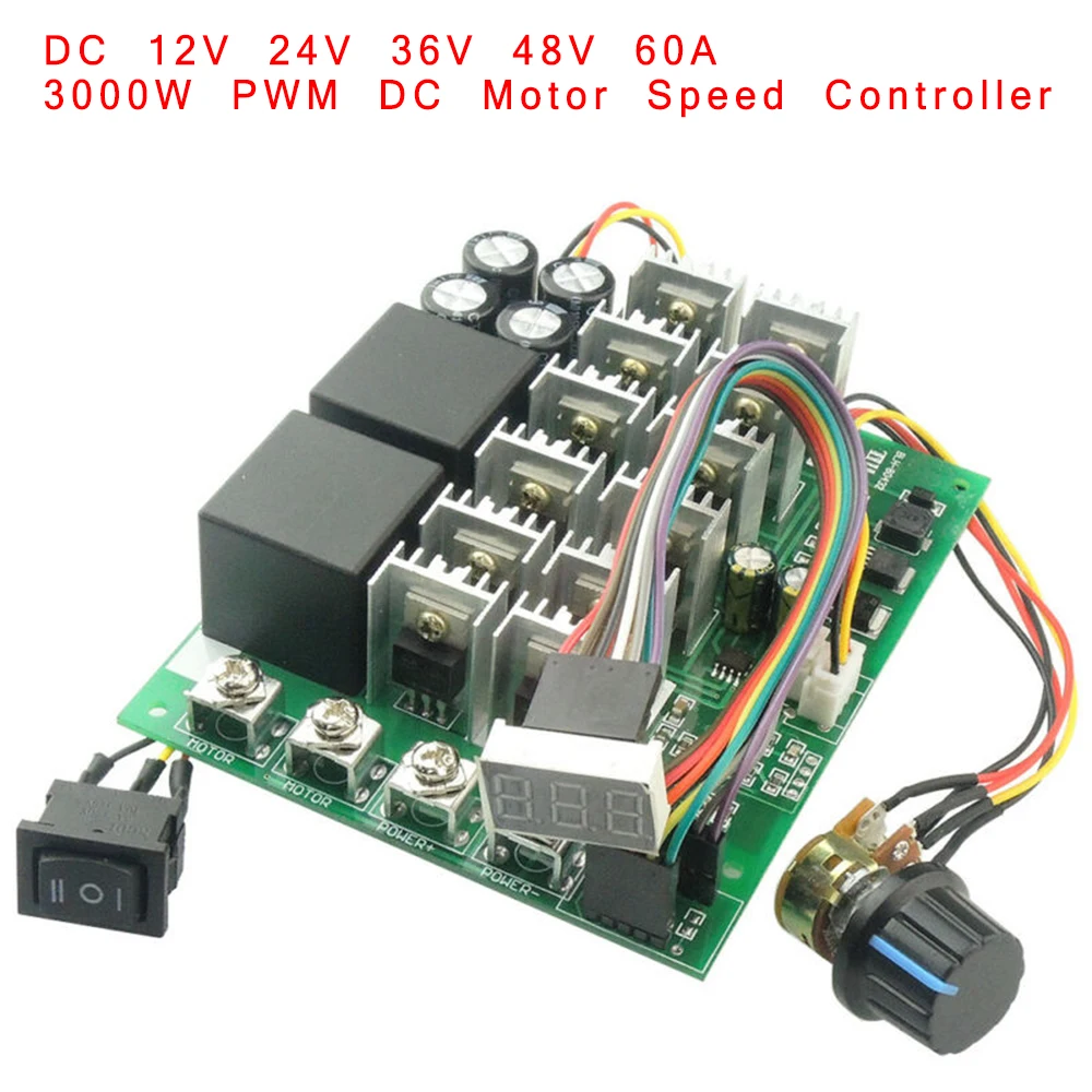 DC 12V 24V 36V 48V 60A 3000W ШИМ контроллер скорости двигателя постоянного тока