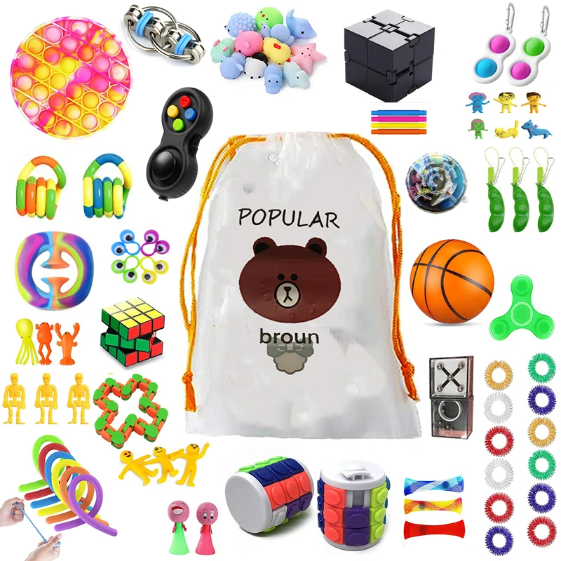 58pcs Hot Push Bubble Fidget Toys Pack Anti Anxiety for Children Soft Squishy Anti-Stress Gift Fidget Sensory Toy For Kids