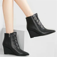winter oxfords shoes women cow leather platform wedges riding boots pointed toe high heel rivets pumps shoes lady office shoes