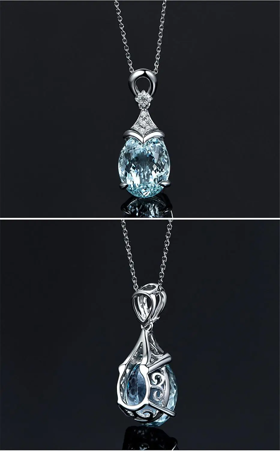 Aquamarine blue crystal pendant necklace for women white gold silver color choker zircon diamonds gemstones bijoux jewelry gift | Украшения