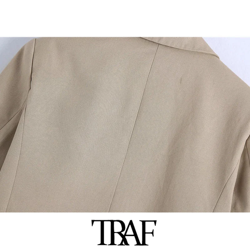 

TRAF Women Fashion Double Breasted Blazer Coat Vintage Short Sleeve Pockets Female Outerwear Chic Tops
