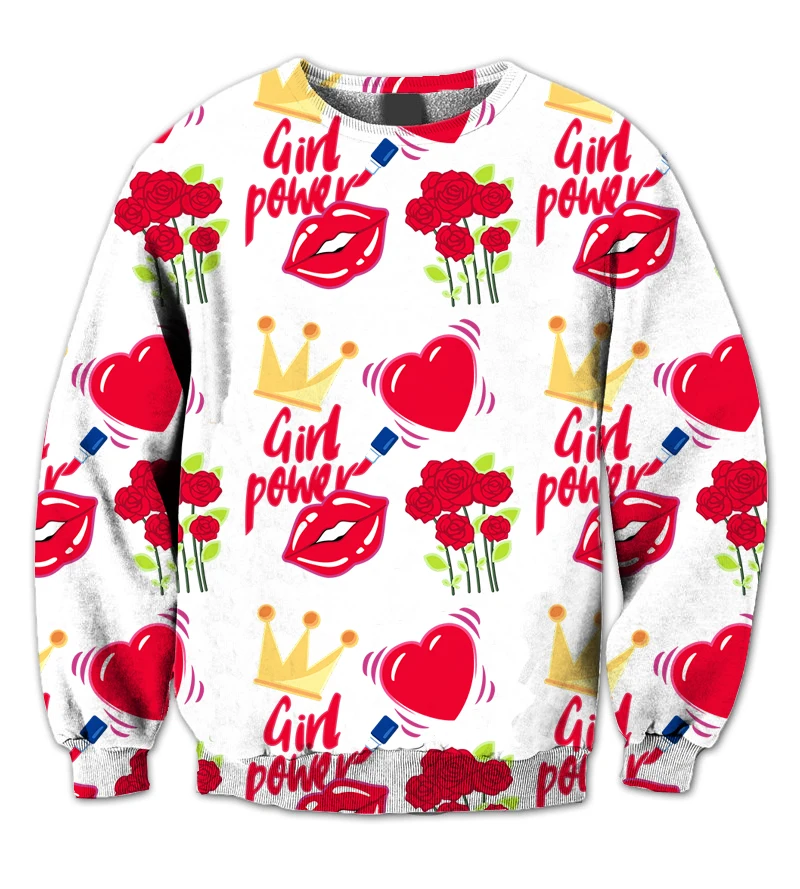 

REAL American US SIZE girl power white 3D Sublimation Print Plus size Crewneck Sweatshirt with Big sizes 3XL 4xl 5xl 6xl