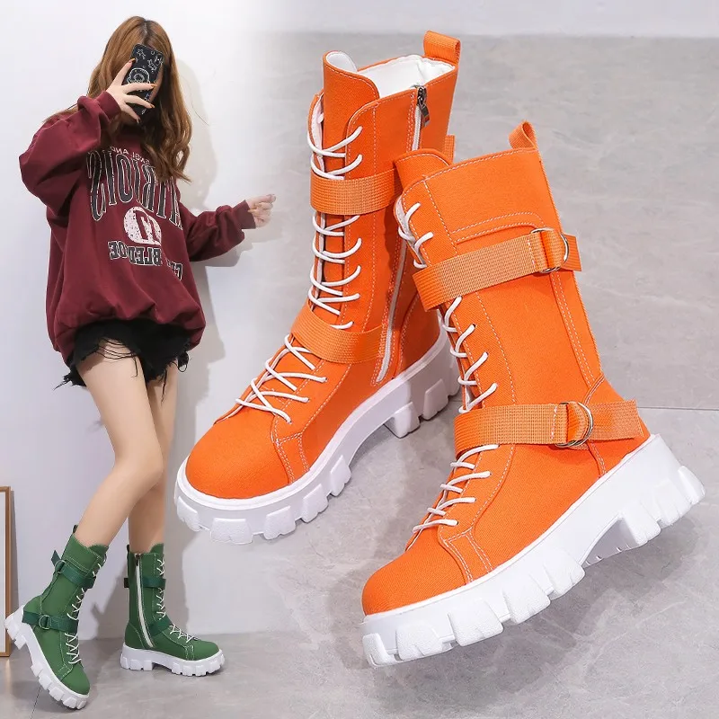 

2021 New Autumn Women's High Boots PU Fashion Female Motorcycle Platform Boots Comfortable Plus Size Women's Shoes Martin Boots
