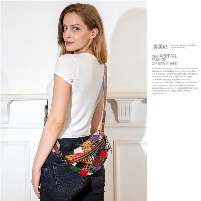 

Women Chest Bag Genuine Leather Bohemian Style Pack Phone Bag Luxury Brand Designer Female Shoulder Banana Purse Travel