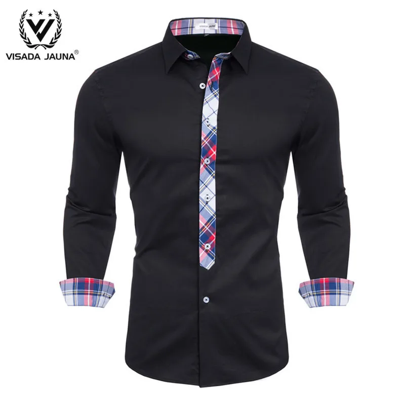 Black VISADA JUANA Camisa мужские рубашки с длинным рукавом мужские s рубашки брендовая одежда Повседневная облегающая Camisa Social полосатый Masculina Chemise - Цвет: Black