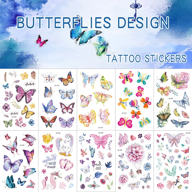 

Временные тату-наклейки 1 шт. для женский боди-арт, тату-наклейки 3D, Бабочка, роза, цветок, перо, водонепроницаемый Новогодний подарок
